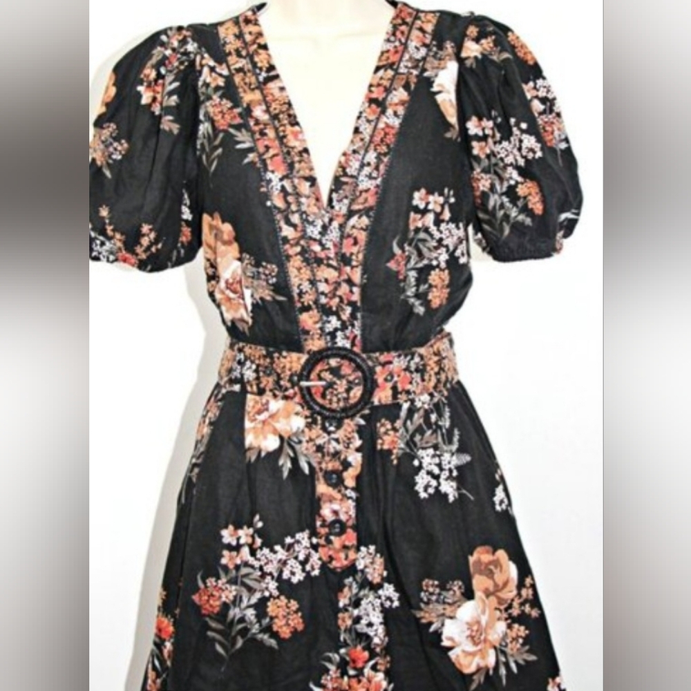 Caroline Constas Black Autumn Floral Romper Size 6